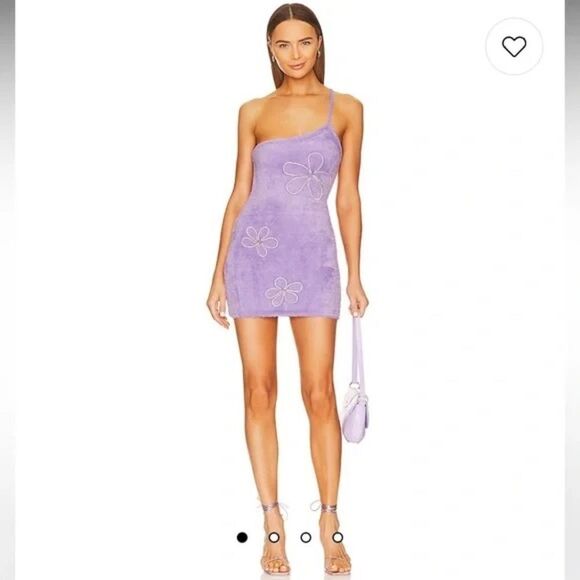 For Love and Lemons Finley Purple Fluffy Floral One Sleeve Mini Dress Size M - Picture 1 of 6